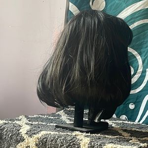 10 inch dark brown cap wig with bangs
